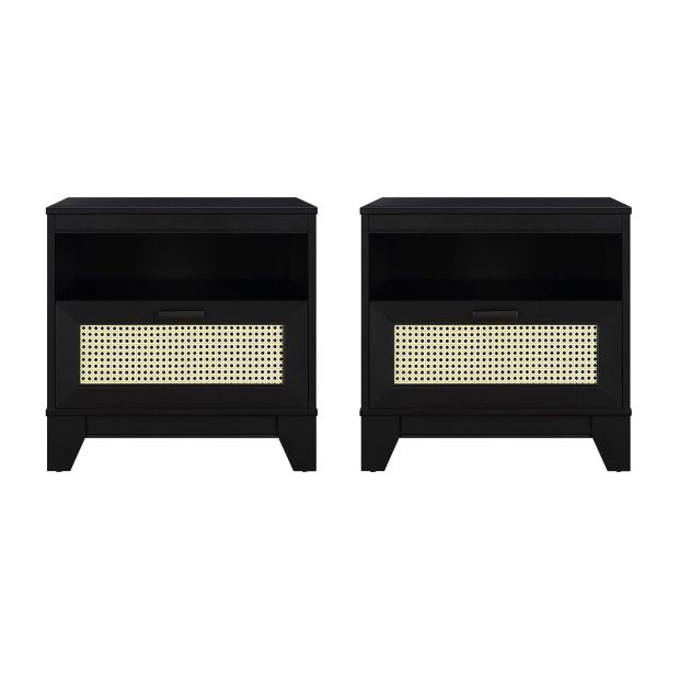 Manhattan Comfort Sheridan Modern Cane Nightstand- Set of 2