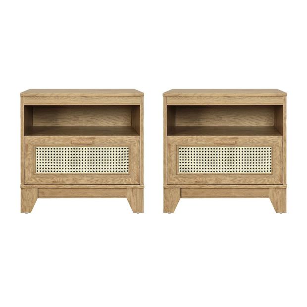 Manhattan Comfort Sheridan Modern Cane Nightstand- Set of 2