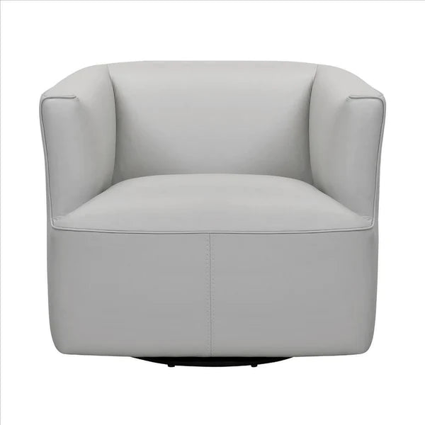 Benzara 26.3 Inch Leatherette Barrel Chair with Swivel Mechanism, White BM236758