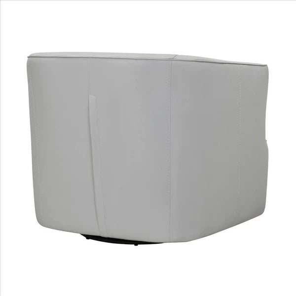 Benzara 26.3 Inch Leatherette Barrel Chair with Swivel Mechanism, White BM236758