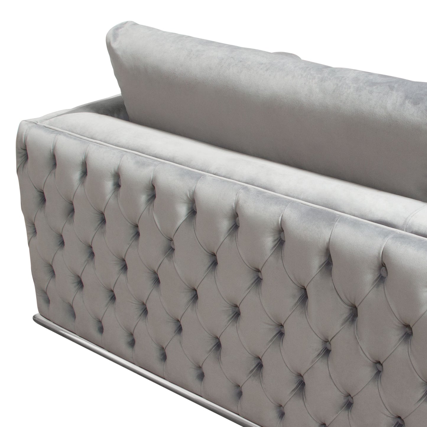 Envy 3PC Sectional in Platinum Grey Velvet with Tufted Outside Detail and Silver Metal Trim by Diamond Sofa