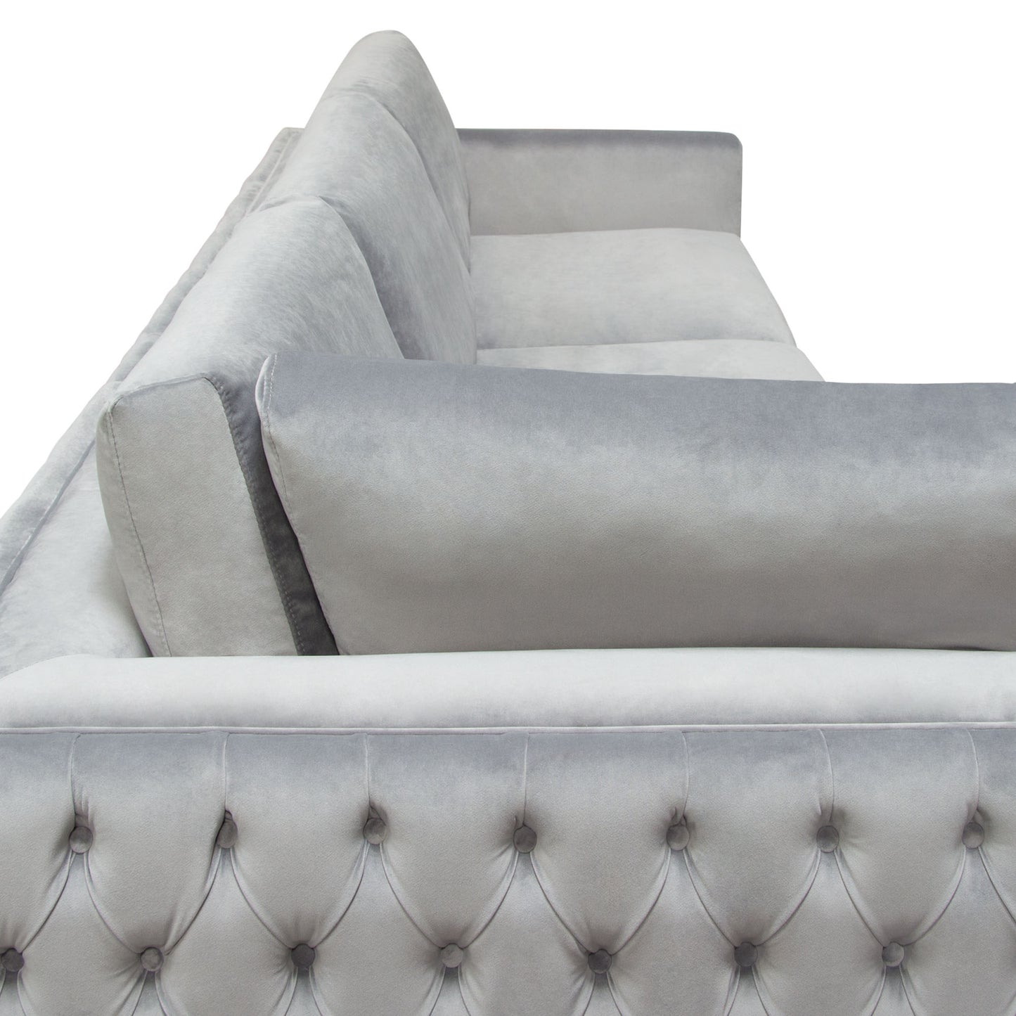 Envy 3PC Sectional in Platinum Grey Velvet with Tufted Outside Detail and Silver Metal Trim by Diamond Sofa