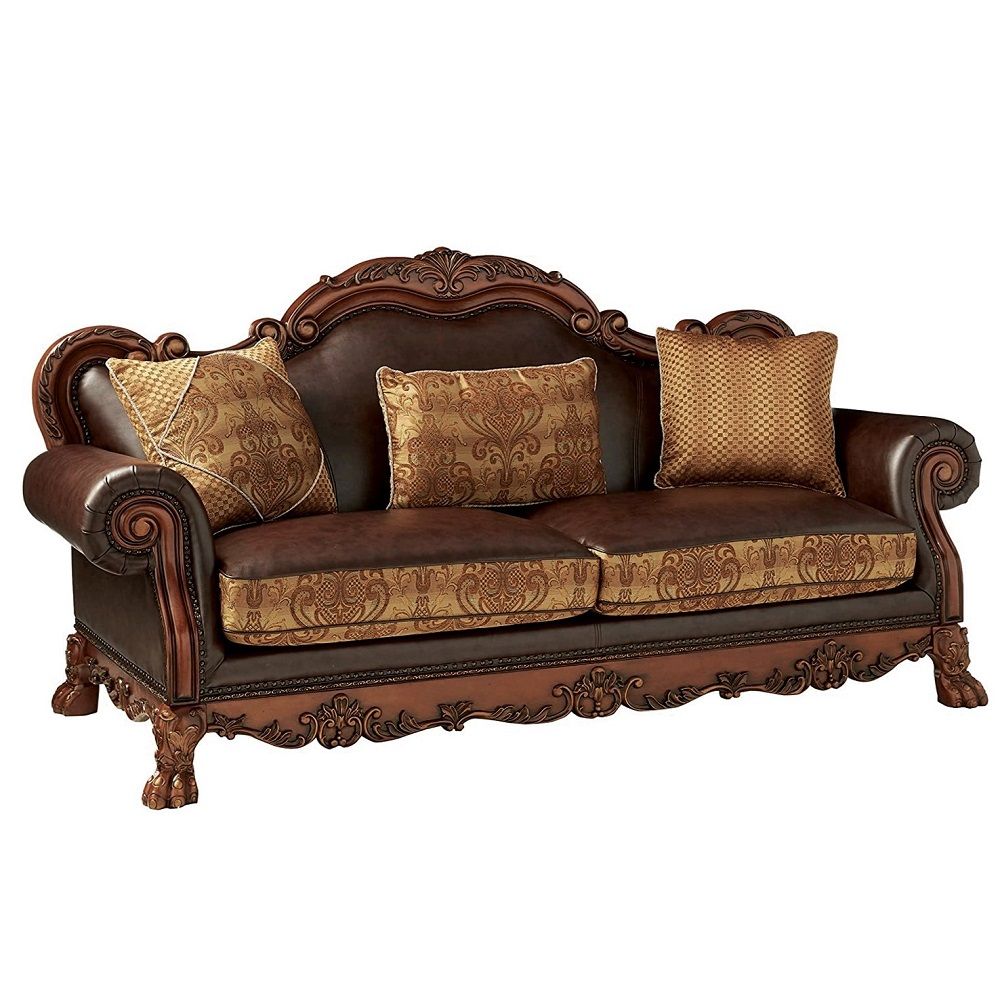 ACME Dresden Sofa Set with Pillows in Cherry Oak Finish