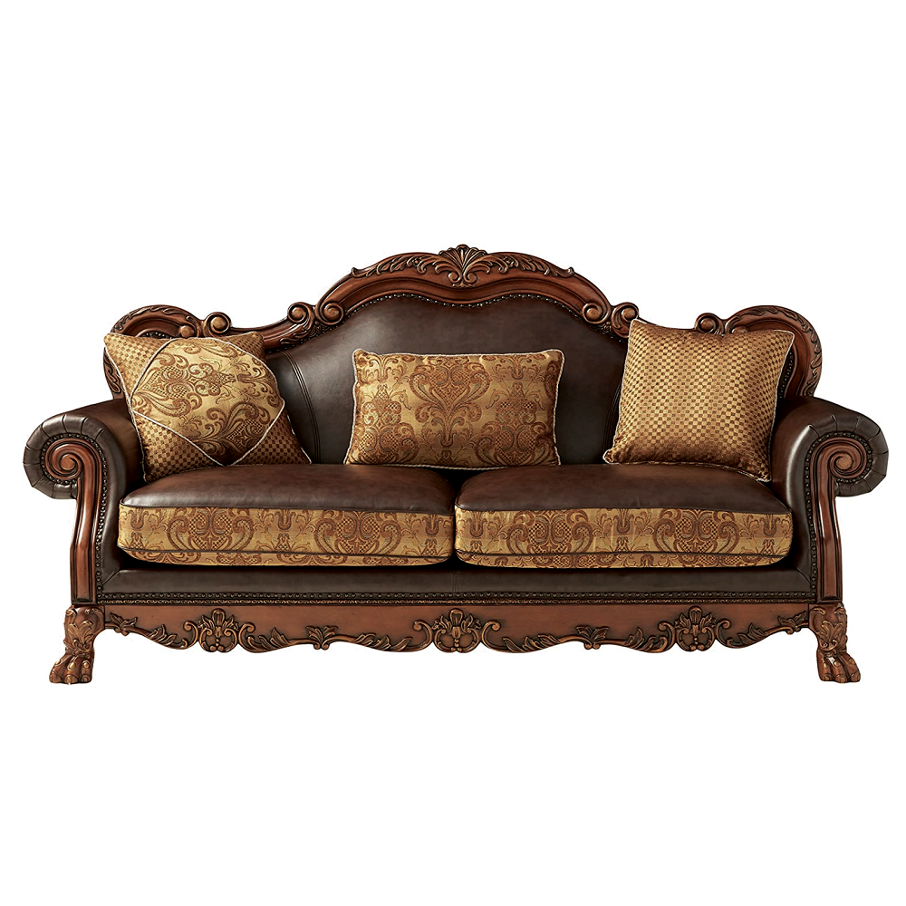 ACME Dresden Sofa Set with Pillows in Cherry Oak Finish