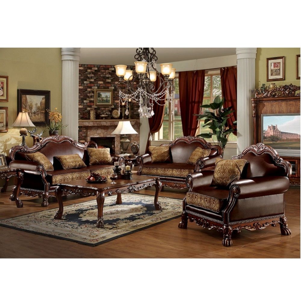 ACME Dresden Sofa Set with Pillows in Cherry Oak Finish