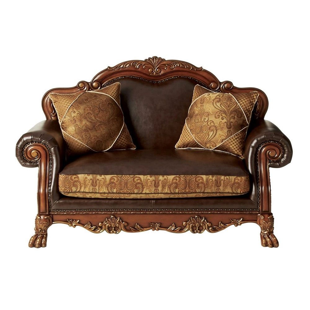 ACME Dresden Sofa Set with Pillows in Cherry Oak Finish