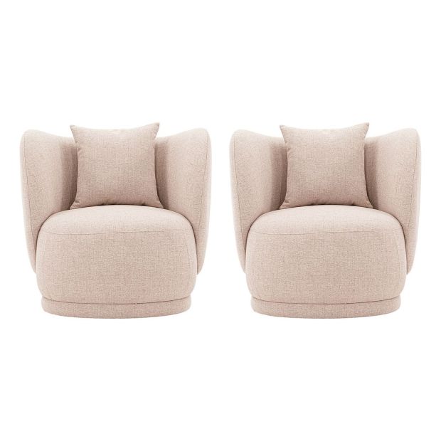 Manhattan Comfort Contemporary Siri Linen Accent Chair with Pillows - Set of 2