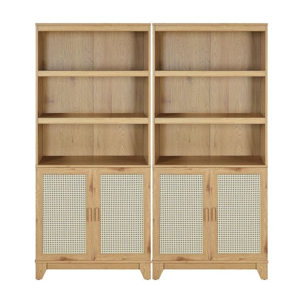 Manhattan Comfort Sheridan Modern Cane Bookcase with Adjustable Shelves - Set of 2