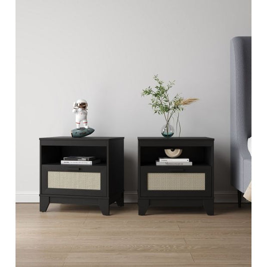 Manhattan Comfort Sheridan Modern Cane Nightstand- Set of 2