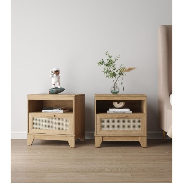 Manhattan Comfort Sheridan Modern Cane Nightstand- Set of 2