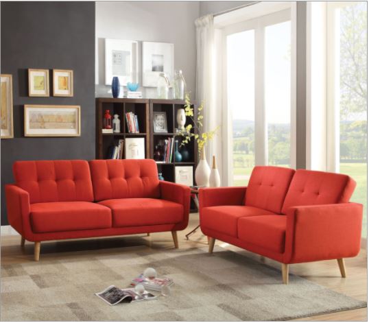 Homeroots 74" X 31" X 35" Red Linen Sofa 285661