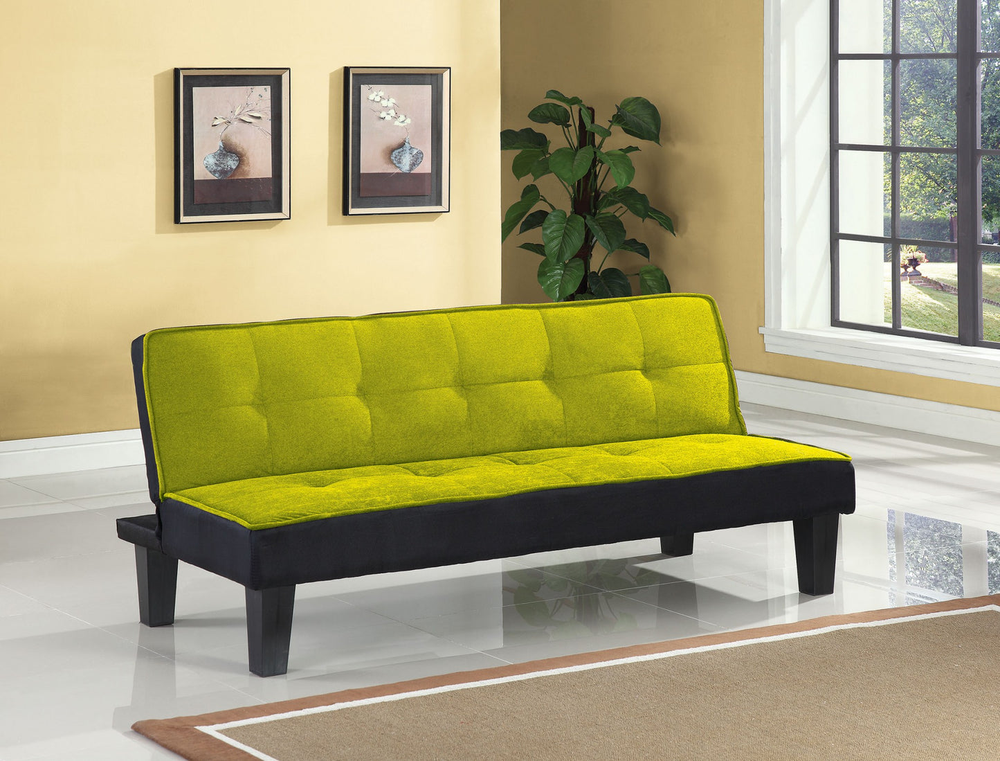 Homeroots 66" X 29" X 28" Green Flannel Fabric Adjustable Couch 285671