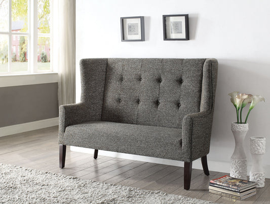 Homeroots 56" X 27" X 42" Gray Fabric And Espresso Settee 285683