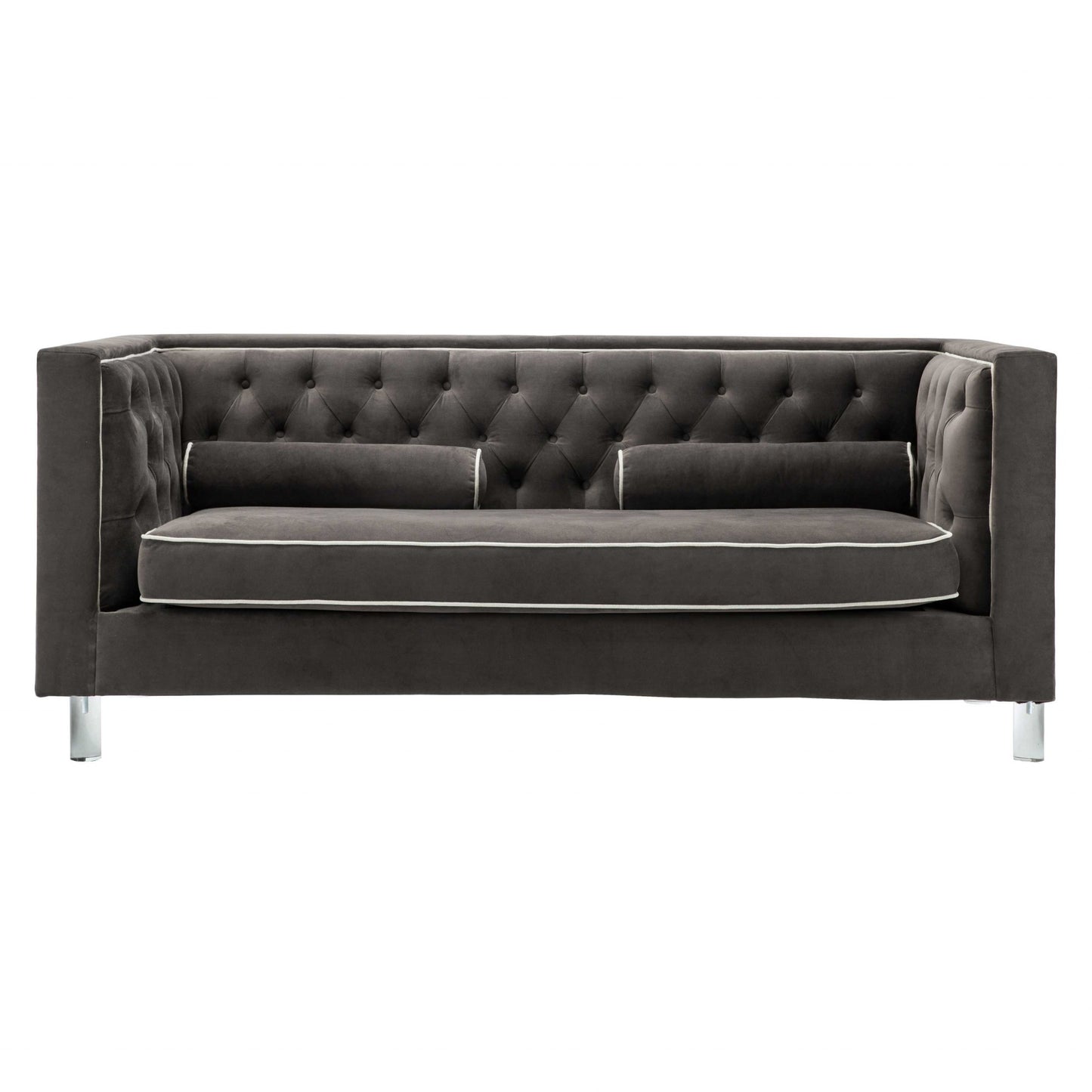 Homeroots Brown Contemporary Polyester Velvet Fabric Upholstered Button Tufted Tuxedo Sofa 302890