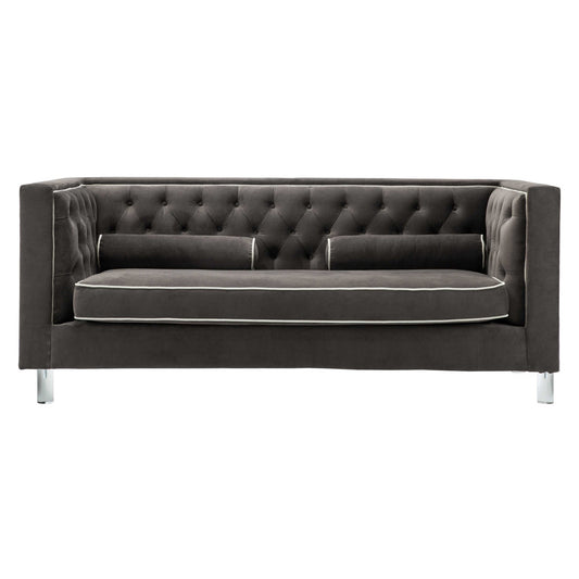 Homeroots Brown Contemporary Polyester Velvet Fabric Upholstered Button Tufted Tuxedo Sofa 302890