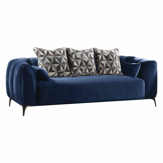 Homeroots 90" X 42" X 31" Blue Velvet Sofa W5 Pillows 318802