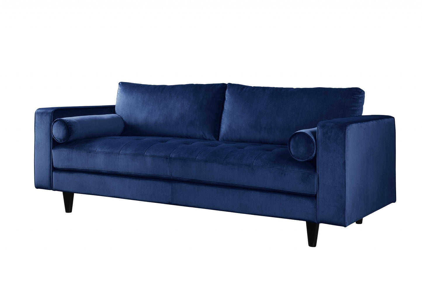 Homeroots 88" X 38" X 35" Navy Velvet Sofa W2 Pillows 318808