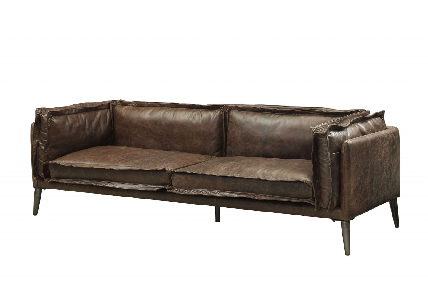 Homeroots 94" X 34" X 30" Distressed Chocolate Top Grain Leather Sofa 318818