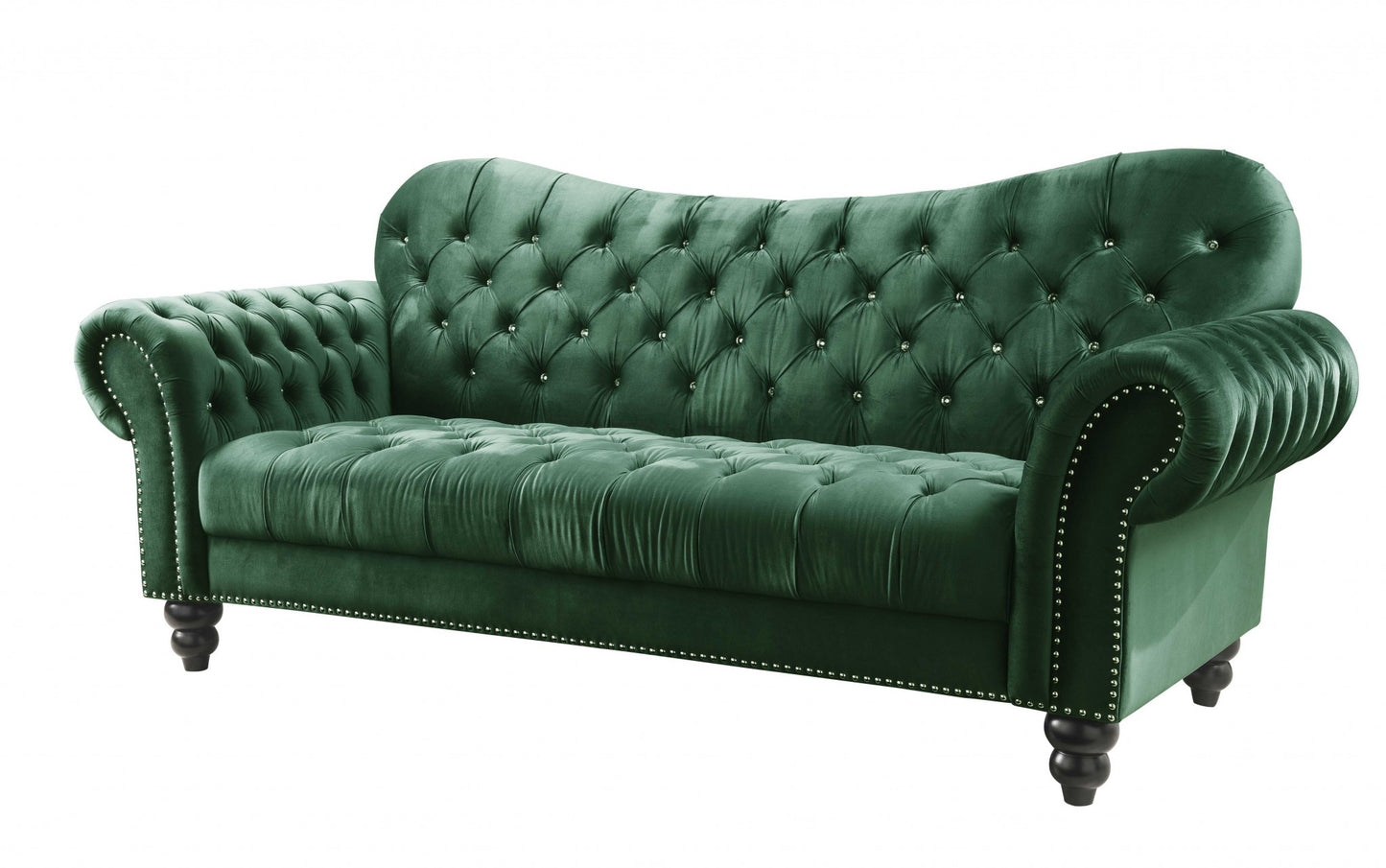 Homeroots 91" X 37" X 39" Green Velvet Sofa 318848