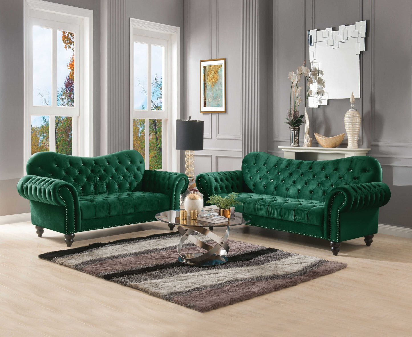 Homeroots 91" X 37" X 39" Green Velvet Sofa 318848