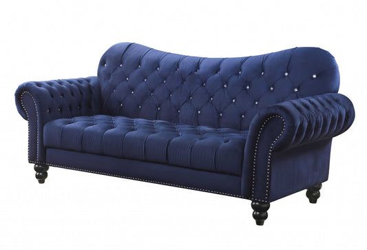 Homeroots 91" X 42" X 31" Navy Velvet Sofa 318850