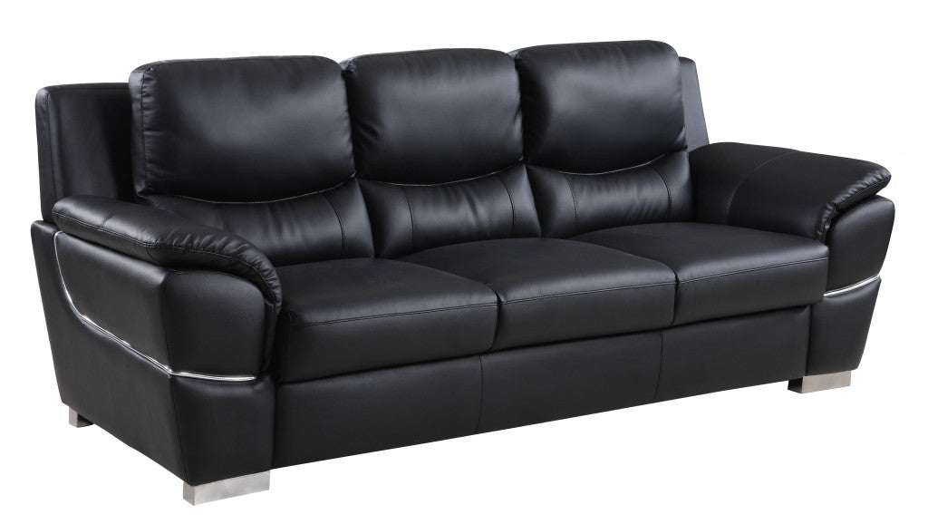 Homeroots 37" Chic Black Leather Sofa 329475