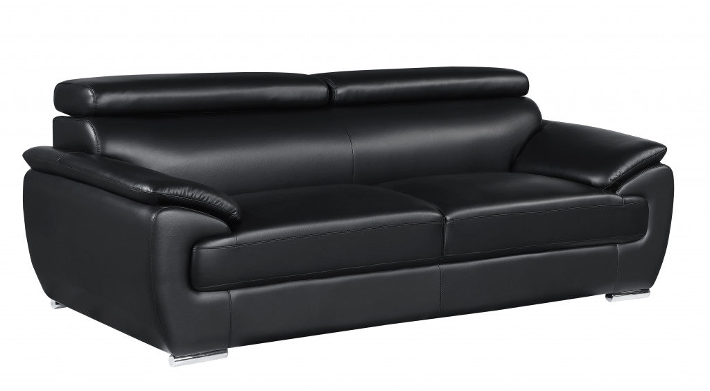 Homeroots 86" Captivating Black Leather Sofa 329519