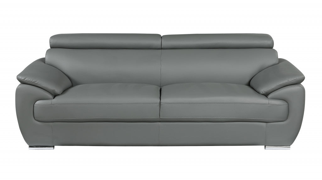 Homeroots 86" Captivating Grey Leather Sofa 329527