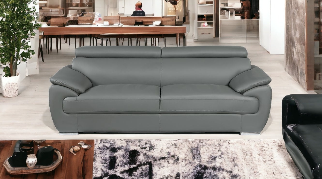 Homeroots 86" Captivating Grey Leather Sofa 329527