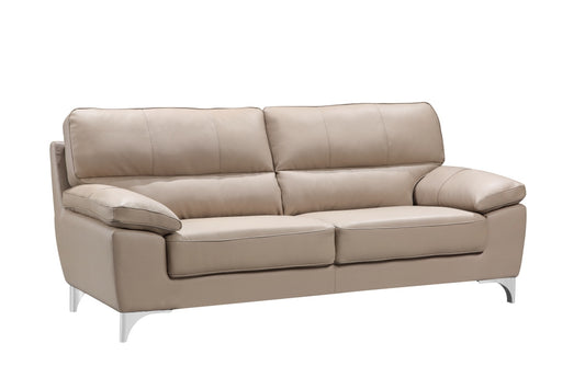 Homeroots 82" Beige Faux Leather And Silver Sofa 329566