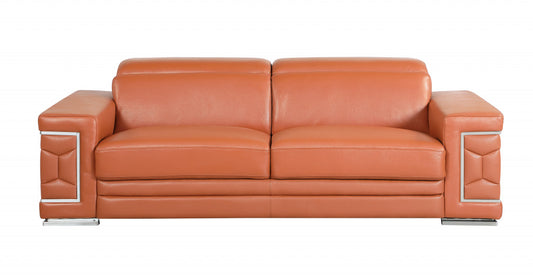 Homeroots 89" Sturdy Camel Leather Sofa 329585