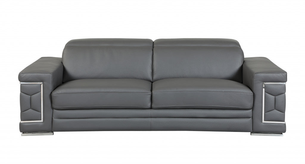 Homeroots 89" Sturdy Dark Gray Leather Sofa 329589