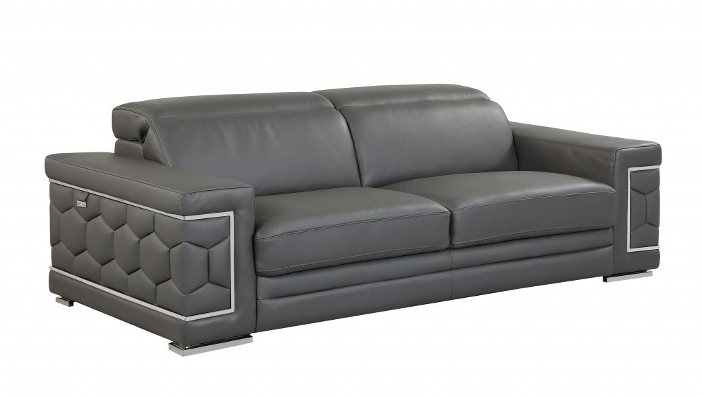 Homeroots 89" Sturdy Dark Gray Leather Sofa 329589