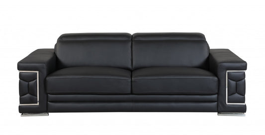 Homeroots 89" Sturdy Black Leather Sofa 329597