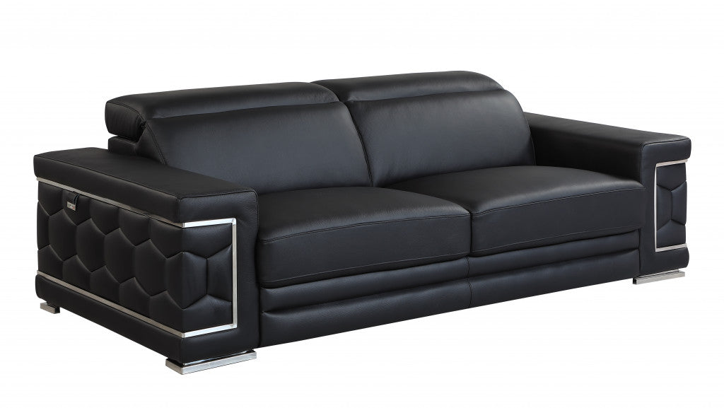 Homeroots 89" Sturdy Black Leather Sofa 329597