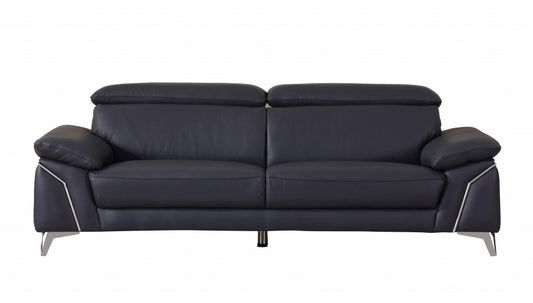 Homeroots 31" Fashionable Navy Leather Sofa 329692