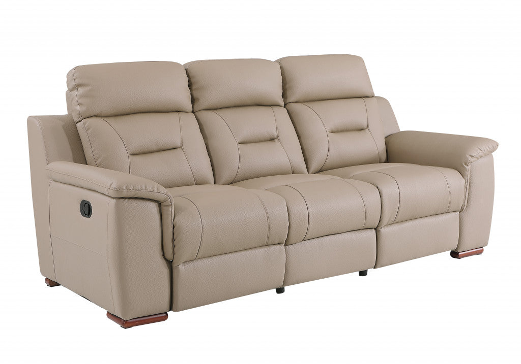 Homeroots 90" X 41" X 41" Modern Beige Leather Reclining Sofa 343837