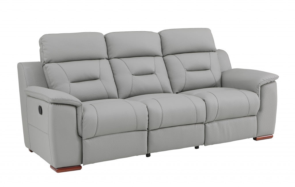 Homeroots 90" X 41" X 41" Modern Gray Leather Reclining Sofa 343839