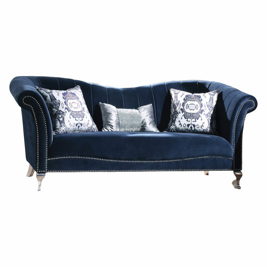 Homeroots 37" X 89" X 39" Blue Velvet Upholstery Acrylic Leg Sofa w3 Pillows 347237