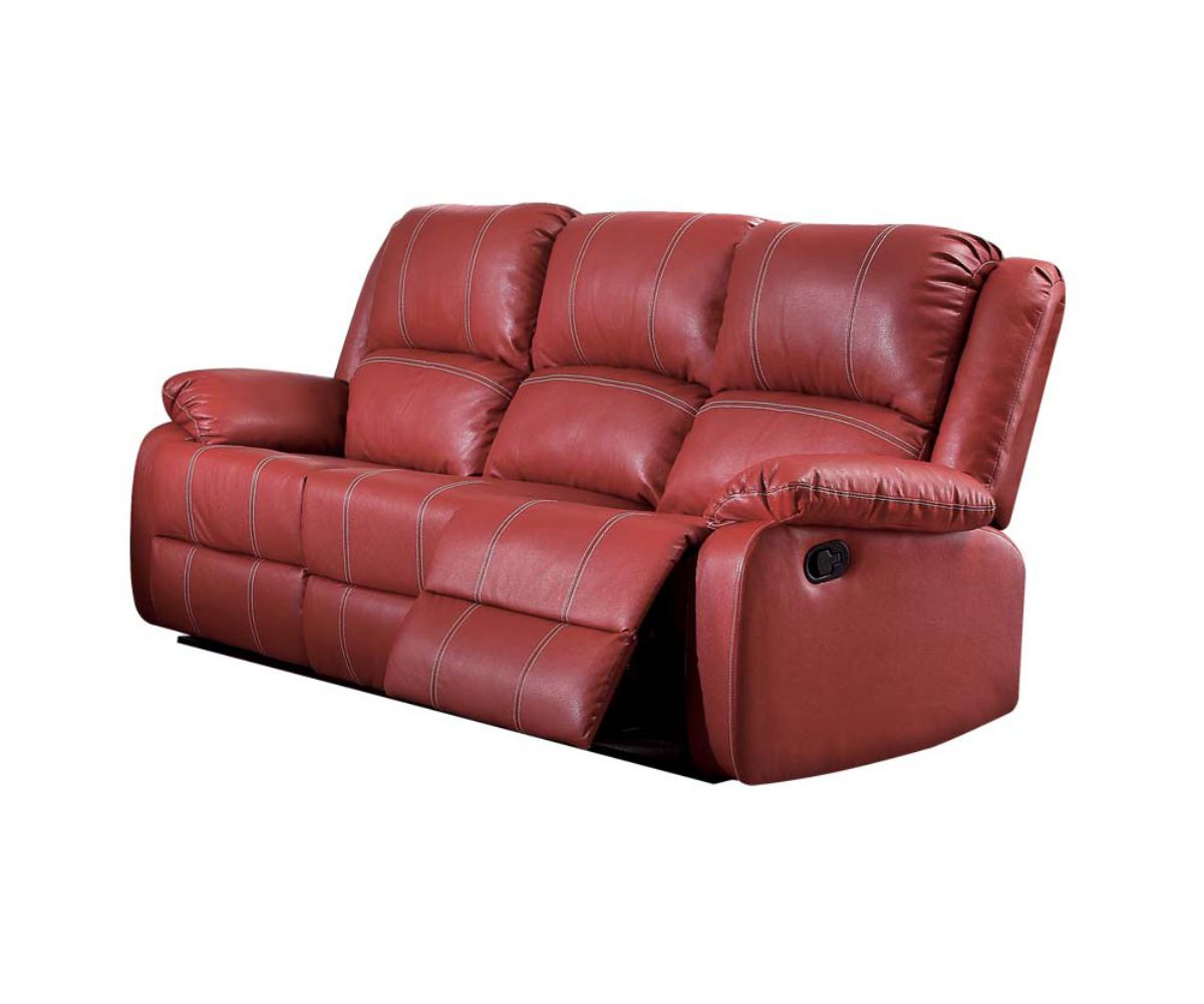 Homeroots 39" X 81" X 40" Red PU Upholstery Metal Reclining Mechanism Sofa (Motion) 347256