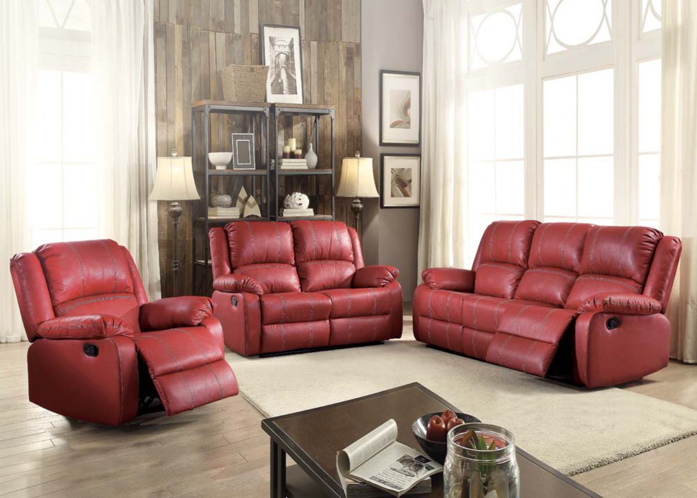 Homeroots 39" X 81" X 40" Red PU Upholstery Metal Reclining Mechanism Sofa (Motion) 347256