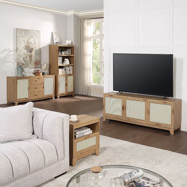 Manhattan Comfort Sheridan Modern Cane 4-Piece Set: Bookcase, TV Stand, Sideboard, End Table