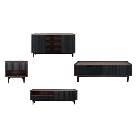 Manhattan Comfort Duane Modern Ribbed 4 Piece Living Room Set: Sideboard, TV Stand, Coffee Table, End Table