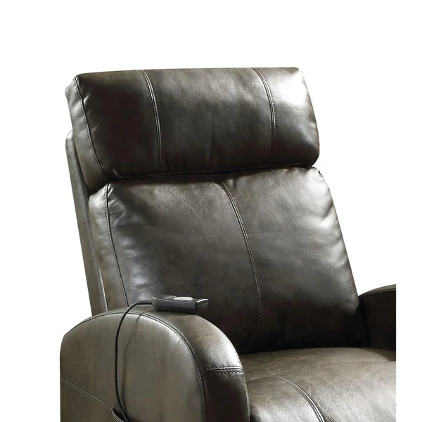 Benzara Faux Leather Recliner Chair with Power Lift and Side Pocket, Dark Brown BM154310