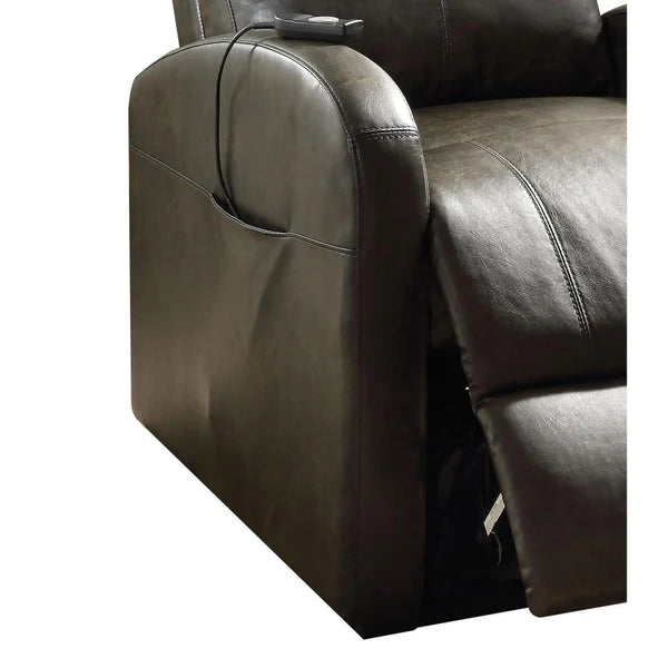 Benzara Faux Leather Recliner Chair with Power Lift and Side Pocket, Dark Brown BM154310