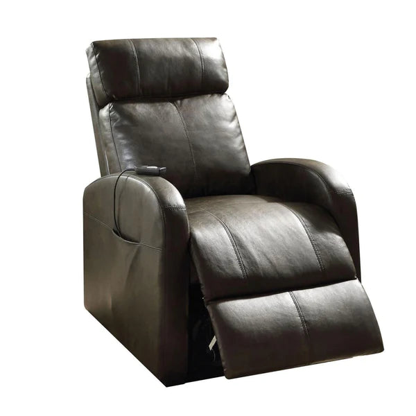 Benzara Faux Leather Recliner Chair with Power Lift and Side Pocket, Dark Brown BM154310