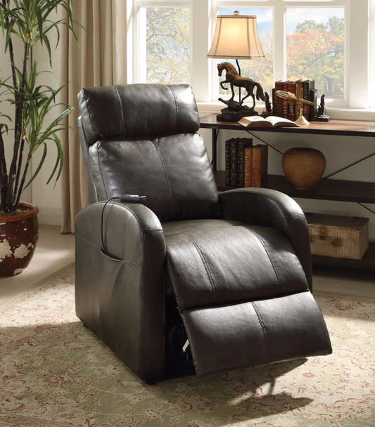 Benzara Faux Leather Recliner Chair with Power Lift and Side Pocket, Dark Brown BM154310