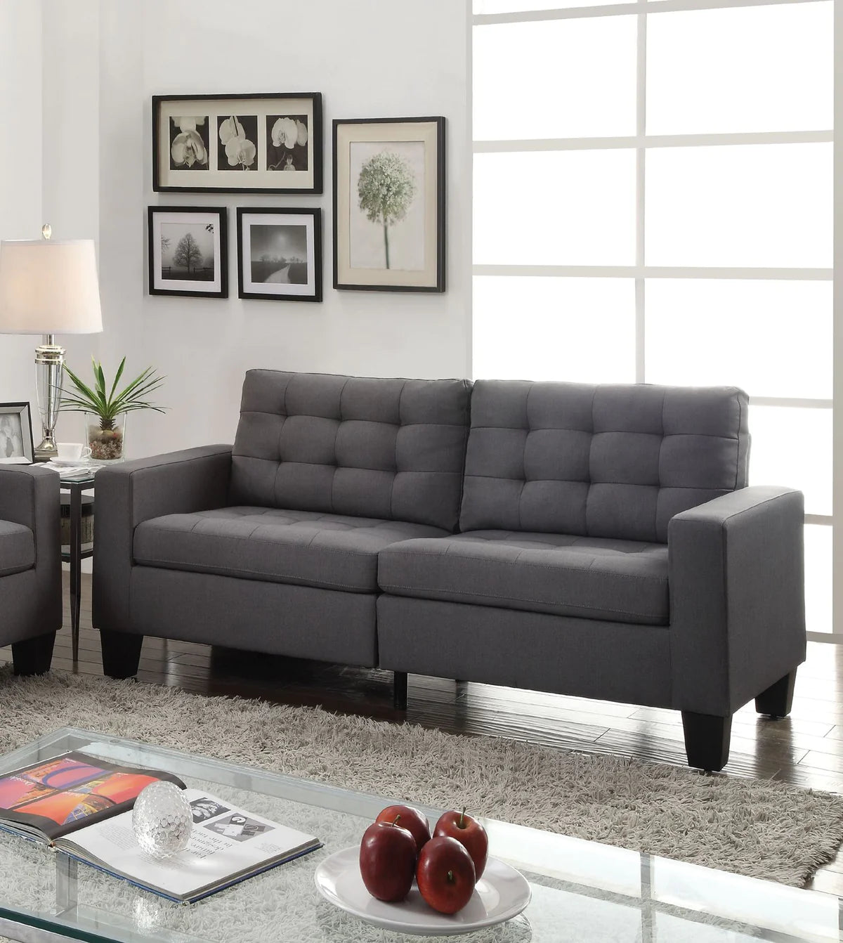 Benzara Dashing Sofa In Gray Linen Fabric BM156309