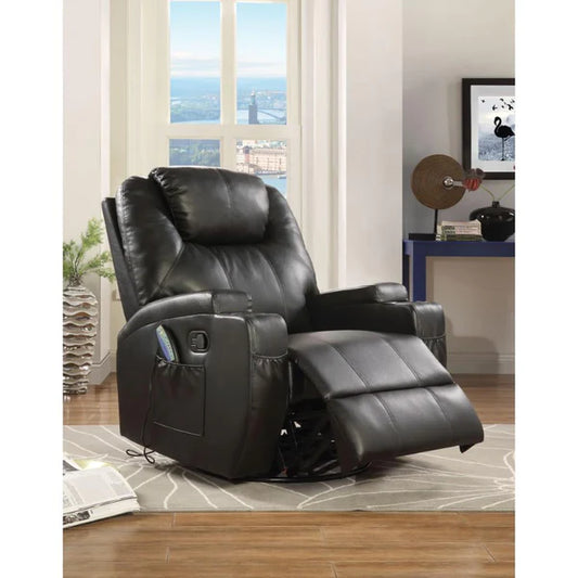 Benzara Contemporary Polyurethane Upholstered Metal Rocker Recliner with Swivel, Black BM185598