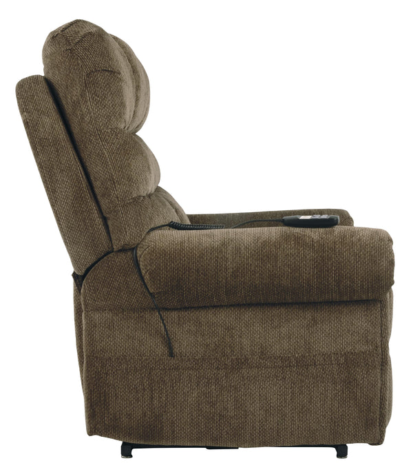 Benzara Fabric Upholstered Metal Frame Power Lift Recliner, Brown BM209296